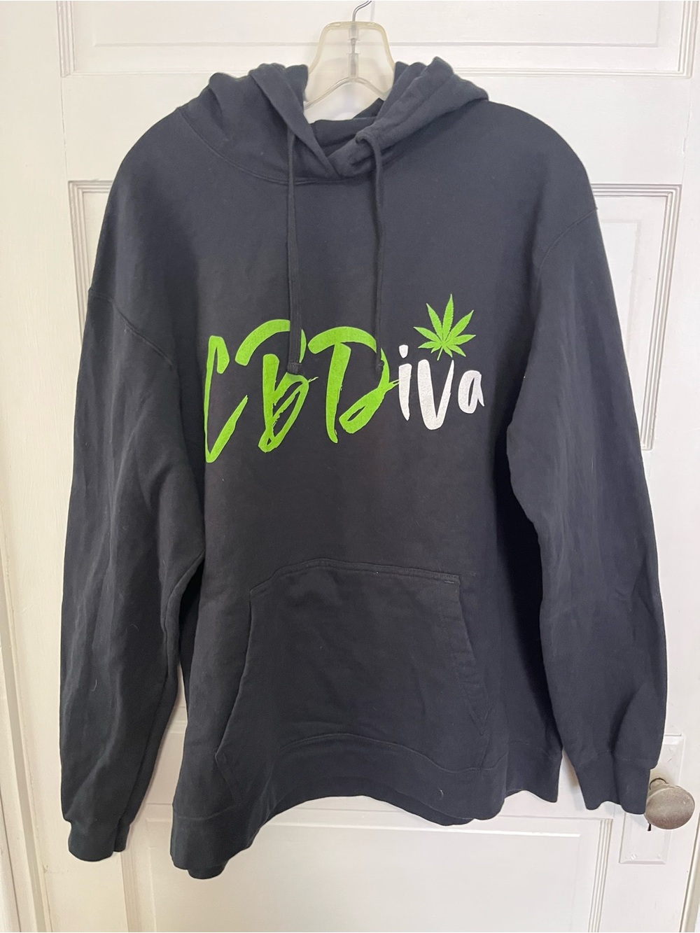 CBDiva Black Hoodie with Green & White Logo L